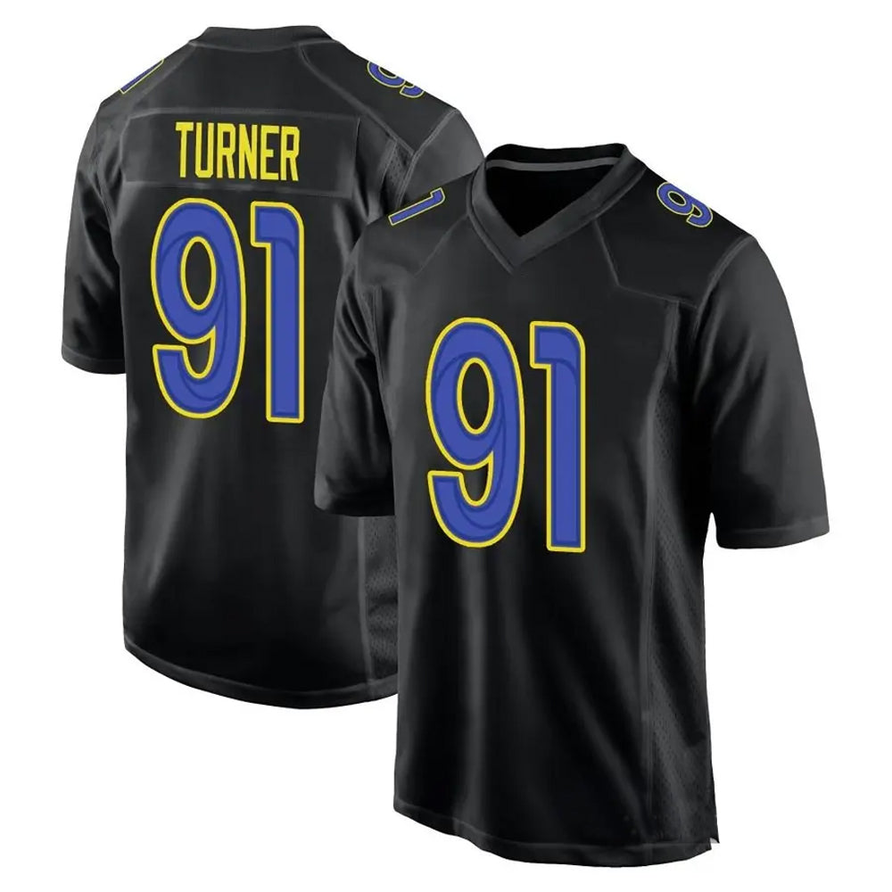 LA.Rams #91 Kobie Turner Player Black Fashion Game Football Jerseys football jersey product view 1