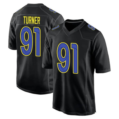 LA.Rams #91 Kobie Turner Player Black Fashion Game Football Jerseys football jersey product view 1