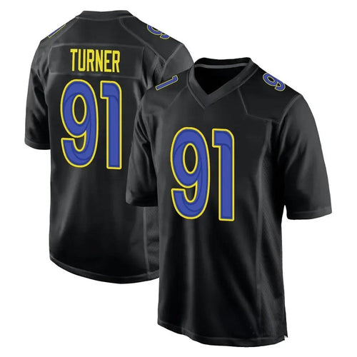 LA.Rams #91 Kobie Turner Player Black Fashion Game Football Jerseys football jersey product view 1