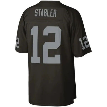 LV.Raiders #12 Ken Stabler Player Mitchell & Ness Black Legacy Replica Jersey Stitched American Football Jerseys football jersey product view 1