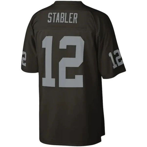 LV.Raiders #12 Ken Stabler Player Mitchell & Ness Black Legacy Replica Jersey Stitched American Football Jerseys football jersey product view 1