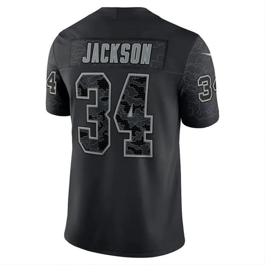 #34 Bo Jackson Player LV.Raiders Black RFLCTV Limited Football Jerseys football jersey product view 1