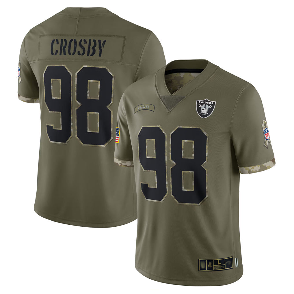 LV.Raiders #98 Maxx Crosby Player Salute To Service Olive Football Jerseys football jersey product view 1