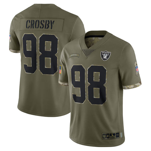 LV.Raiders #98 Maxx Crosby Player Salute To Service Olive Football Jerseys football jersey product view 1
