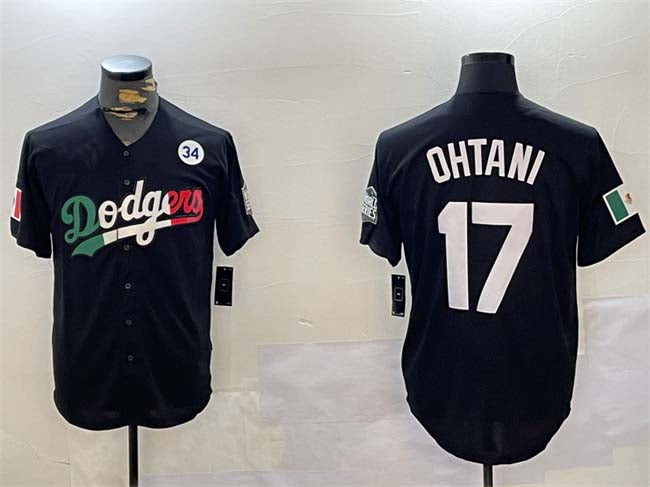LA.Dodgers #17 Shohei Ohtani Player Black With No. 34 Patch Cool Base Stitched Baseball Jerseys baseball jersey product view 1