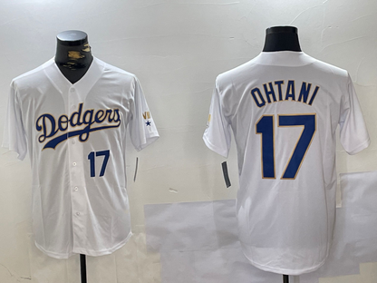 LA.Dodgers #17 Shohei Ohtani Player White Gold Championship Stitched Cool Base Baseball Jerseys baseball jersey product view 1