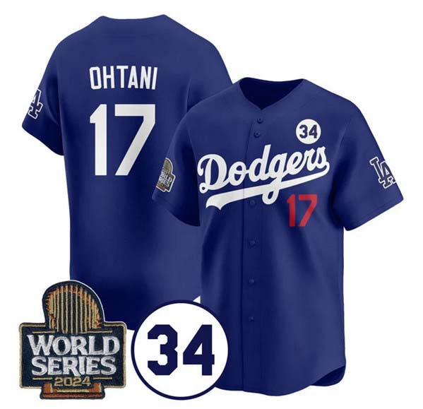 LA.Dodgers #17 Shohei Ohtani Player Royal World Series With No. 34 Patch Cool Base Stitched Baseball Jerseys baseball jersey product view 1