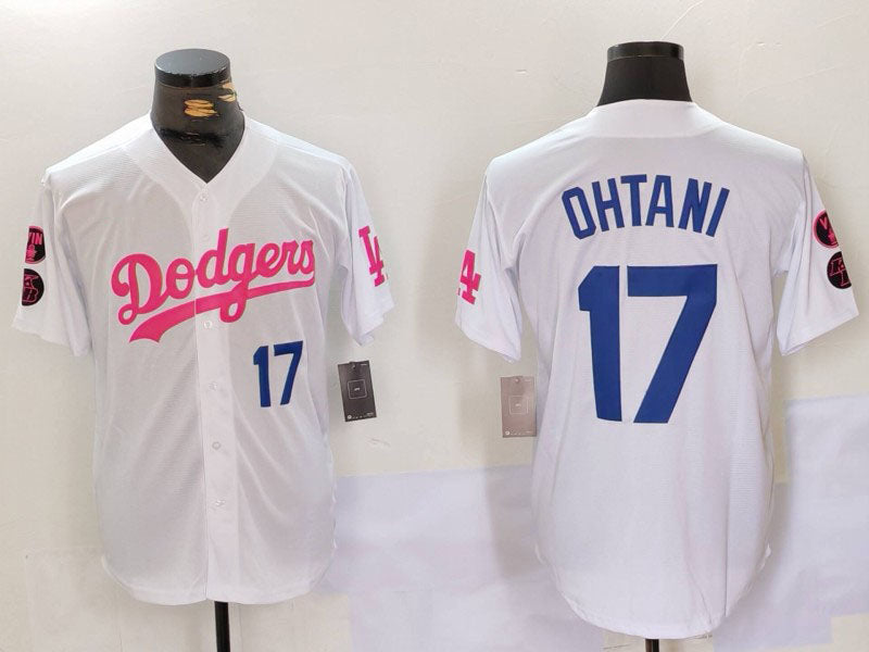 LA.Dodgers #17 Shohei Ohtani Player White Pink Vin & Kobe Patch Stitched Baseball Jerseys baseball jersey product view 1