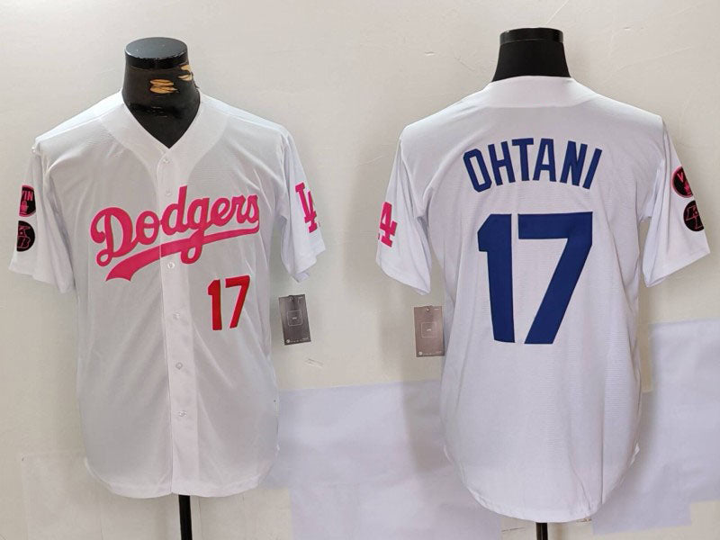 LA.Dodgers #17 Shohei Ohtani Player White-Pink Stitched Baseball Jerseys baseball jersey product view 1