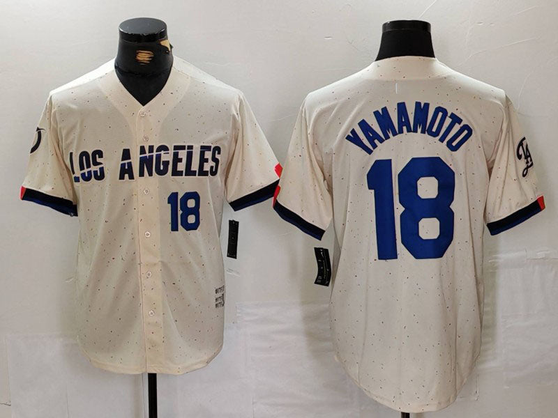 LA.Dodgers #18 Yoshinobu Yamamoto Cream Player City Connect Limited Stitched Baseball Jerseys baseball jersey product view 1