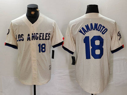 LA.Dodgers #18 Yoshinobu Yamamoto Cream Player City Connect Limited Stitched Baseball Jerseys baseball jersey product view 1