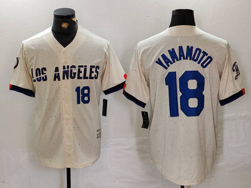 LA.Dodgers #18 Yoshinobu Yamamoto Cream Player City Connect Limited Stitched Baseball Jerseys baseball jersey product view 1