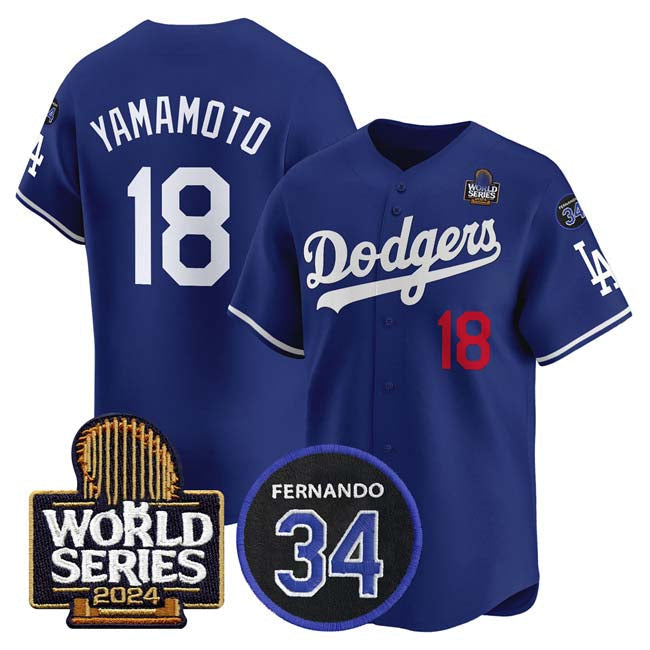 LA.Dodgers #18 Yoshinobu Yamamoto Player Royal World Series With Fernando Memorial Patch Limited Stitched Baseball Jerseys baseball jersey product view 1