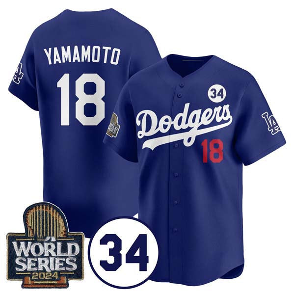 LA.Dodgers #18 Yoshinobu Yamamoto Player Royal World Series With No. 34 Patch Cool Base Stitched Baseball Jerseys baseball jersey product view 1