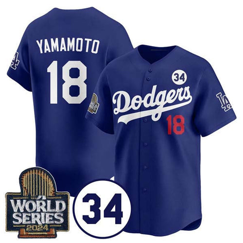 LA.Dodgers #18 Yoshinobu Yamamoto Player Royal World Series With No. 34 Patch Cool Base Stitched Baseball Jerseys baseball jersey product view 1