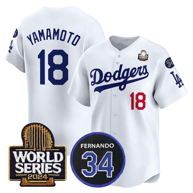 LA.Dodgers #18 Yoshinobu Yamamoto Player White World Series With Fernando Memorial Patch Limited Stitched Baseball Jerseys baseball jersey product view 1
