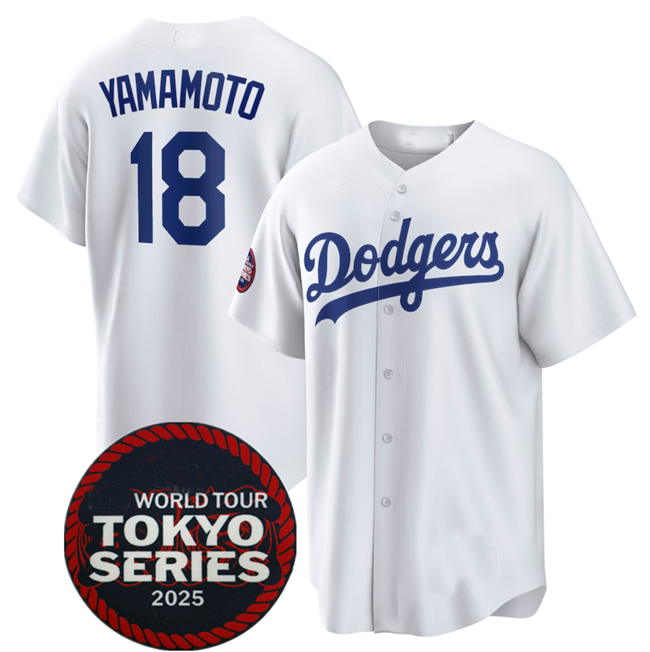 LA.Dodgers #18 Yoshinobu Yamamoto Player White 2025 World Tour Tokyo Series Home Stitched Baseball Jerseys baseball jersey product view 1