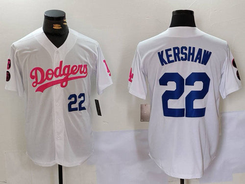 LA.Dodgers #22 Clayton Kershaw White Pink Player Stitched Baseball Jerseys baseball jersey product view 1