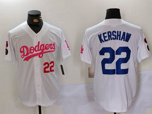 LA.Dodgers #22 Clayton Kershaw White-Pink Stitched Baseball Jerseys Player Jersey baseball jersey product view 1