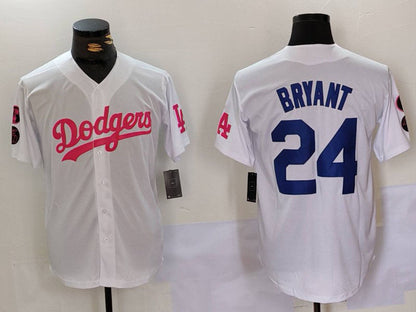 LA.Dodgers #24 Kobe Bryant Player White Pink Vin & Kobe Patch Stitched Baseball Jerseys baseball jersey product view 1