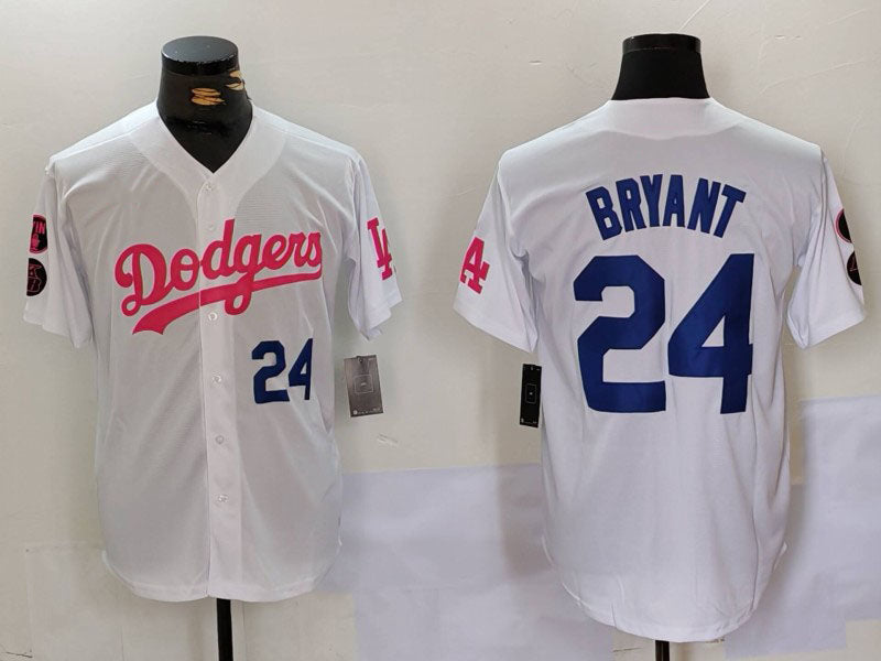 LA.Dodgers #24 Kobe Bryant White Pink Stitched Baseball Jerseys Player Jersey baseball jersey product view 1