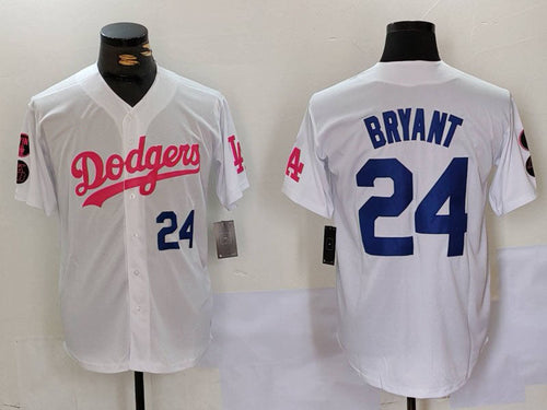 LA.Dodgers #24 Kobe Bryant White Pink Stitched Baseball Jerseys Player Jersey baseball jersey product view 1