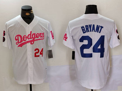 LA.Dodgers #24 Kobe Bryant White Pink Vin & Kobe Patch Stitched Baseball Jerseys Player Jersey baseball jersey product view 1
