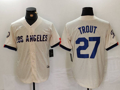 LA.Dodgers #27 Mike Trout Player Cream Limited Stitched Baseball Jerseys baseball jersey product view 1
