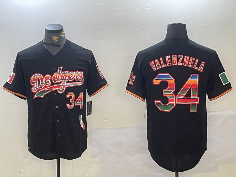 LA.Dodgers #34 Fernando Valenzuela Player Black Rainbow Mexico Cool Base Stitched Fashion Baseball Jerseys baseball jersey product view 1