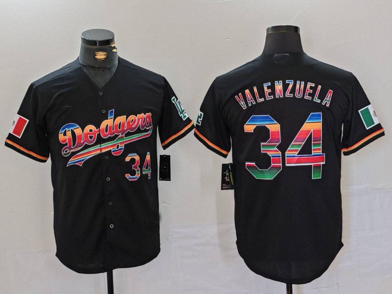 LA.Dodgers #34 Fernando Valenzuela Player Black Rainbow Mexico Cool Base Stitched Baseball Jersey baseball jersey product view 1