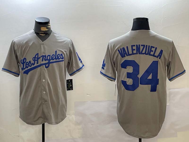 LA.Dodgers #34 Fernando Valenzuela Player Grey Authentic Collection Stitched Baseball Jerseys baseball jersey product view 1