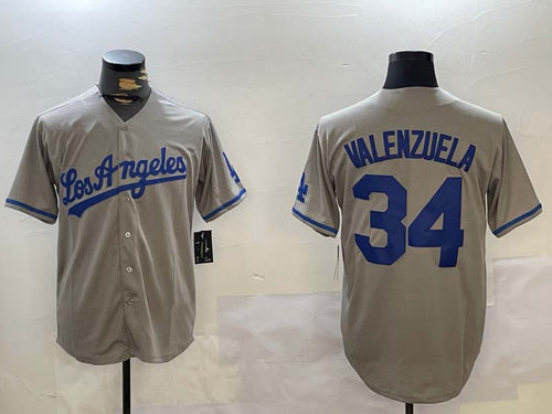 LA.Dodgers #34 Fernando Valenzuela Player Grey Authentic Collection Stitched Baseball Jerseys baseball jersey product view 1