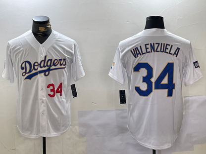 LA.Dodgers #34 Fernando Valenzuela Player White Gold Championship Stitched Cool Base Baseball Jerseys baseball jersey product view 1