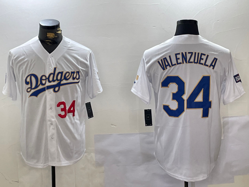 LA.Dodgers #34 Fernando Valenzuela Player White Gold Championship Stitched Cool Base Baseball Jerseys baseball jersey product view 1