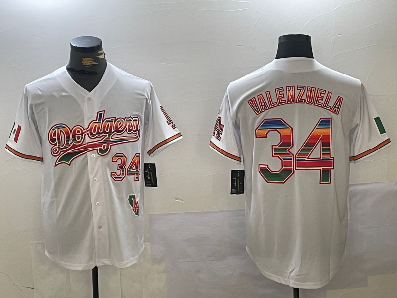 LA.Dodgers #34 Fernando Valenzuela Player White Rainbow Mexico Cool Base Stitched Fashion Baseball Jersey baseball jersey product view 1