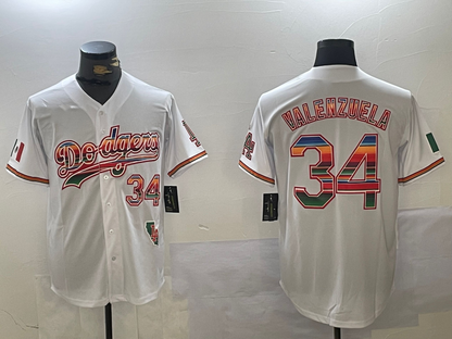 LA.Dodgers #34 Fernando Valenzuela Player White Rainbow Mexico Cool Base Stitched Fashion Baseball Jersey baseball jersey product view 1