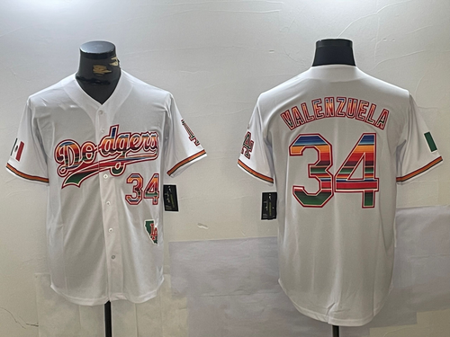 LA.Dodgers #34 Fernando Valenzuela Player White Rainbow Mexico Cool Base Stitched Fashion Baseball Jersey baseball jersey product view 1