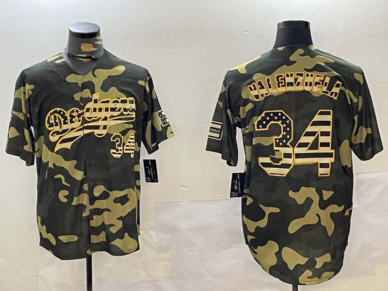 LA.Dodgers #34 Fernando Valenzuela Player Jersey camo Authentic Collection Stitched Baseball Jerseys baseball jersey product view 1
