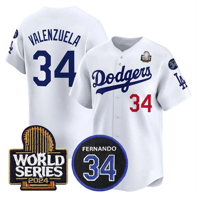 LA.Dodgers #34 Toro Valenzuela Player White World Series With Fernando Memorial Patch Limited Stitched Baseball Jerseys baseball jersey product view 1