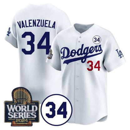 LA.Dodgers #34 Toro Valenzuela Player White 2024 World Series With No. 34 Patch Limited Stitched Baseball Jerseys baseball jersey product view 1