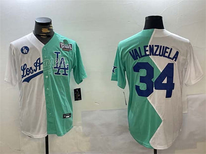 LA.Dodgers #34 Toro Valenzuela Player White Green Split World Series All-Star Cool Base Stitched Baseball Jerseys baseball jersey product view 1