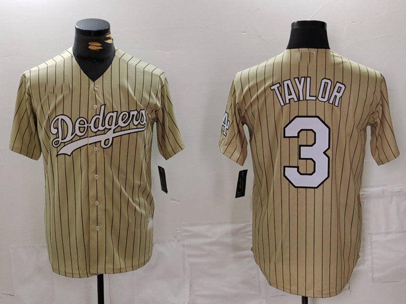 LA.Dodgers #3 Chris Taylor Player Cream Pinstripe Stitched Cool Base Baseball Jerseys baseball jersey product view 1