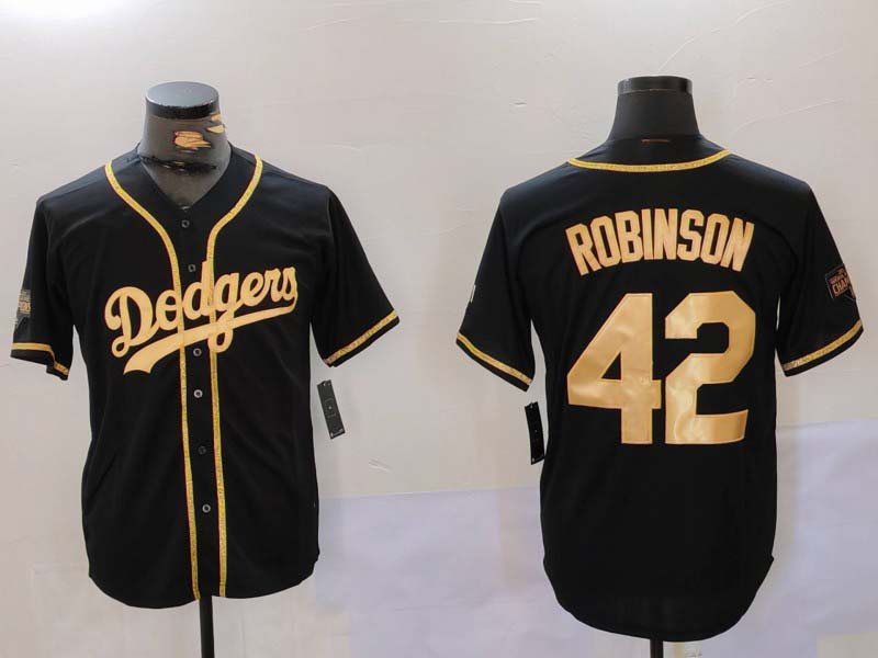LA.Dodgers #42 Jackie Robinson Player Black Gold World Series Champions Cool Base Stitched Baseball Jerseys baseball jersey product view 1