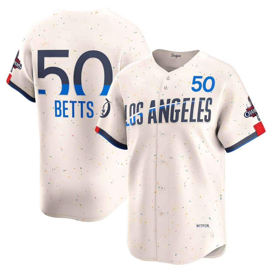 LA.Dodgers #50 Mookie Betts Cream World Series Champions City Connect Limited Player Stitched Baseball Jerseys baseball jersey product view 1