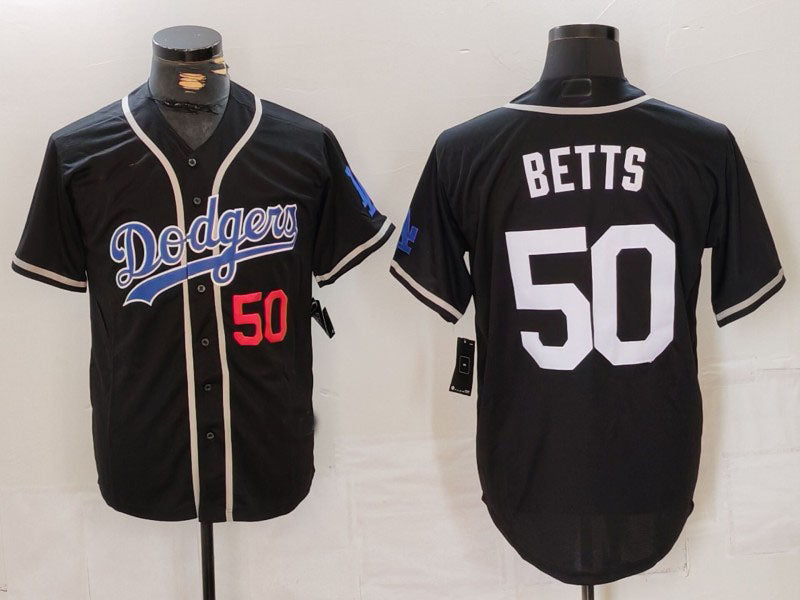 LA.Dodgers #50 Mookie Betts Player Number Black White Cool Base Stitched Baseball Jersey baseball jersey product view 1