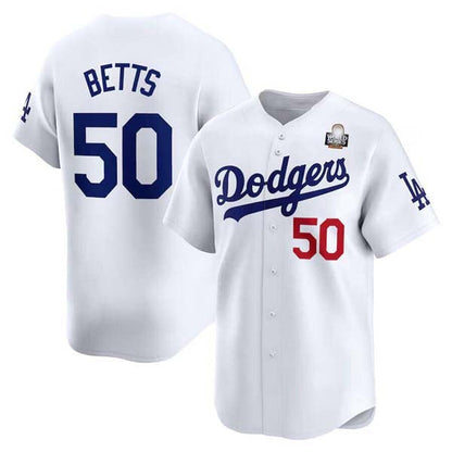 LA.Dodgers #50 Mookie Betts Player White World Series Home Limited Cool Base Stitched Baseball Jersey baseball jersey product view 1
