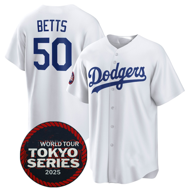 LA.Dodgers #50 Mookie Betts Player White 2025 World Tour Tokyo Series Home Stitched Baseball Jerseys baseball jersey product view 1