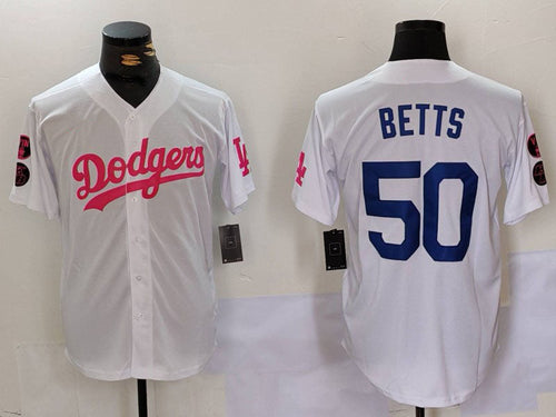 LA.Dodgers #50 Mookie Betts Player White Pink Vin & Kobe Patch Stitched Baseball Jerseys baseball jersey product view 1