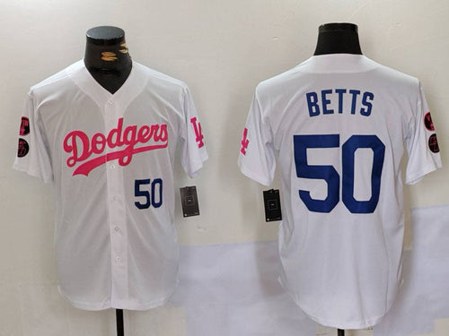 LA.Dodgers #50 Mookie Betts White Pink Player Game Jersey Stitched Baseball Jerseys baseball jersey product view 1