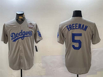 LA.Dodgers #5 Freddie Freeman Player Grey Cool Base Stitched Baseball Jerseys baseball jersey product view 1
